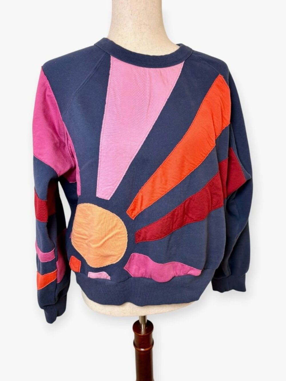 Marine Layer Navy Blue Pink Cloud 9 Sunburst Mixed Media Sweatshirt Large